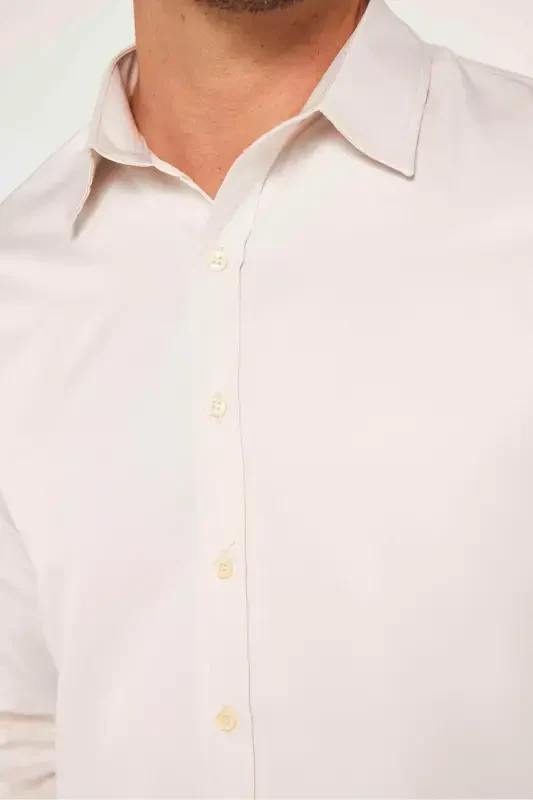 Мужская рубашка Slim Fit с длинным рукавом, легкая глажка, впитывающая влагу, дышащая текстура, галстук, четыре сезона, цвет камня - 4