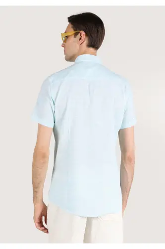 Мужская рубашка Slim Fit, с коротким рукавом, зеленого цвета, базовая. - COLIN’S (1)