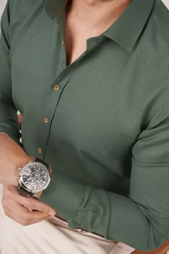 Мужская рубашка Slim Fit в подарочной коробке с пуговицами цвета зеленого кактуса - 2