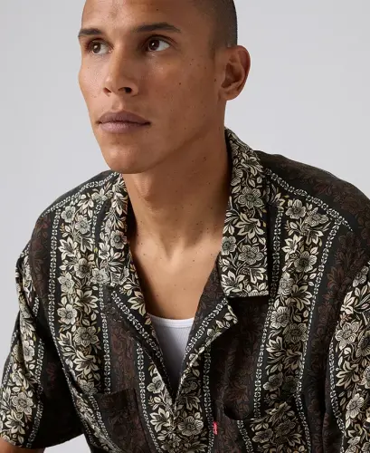 Мужская рубашка свободного кроя с воротником-стойкой — черная - 3