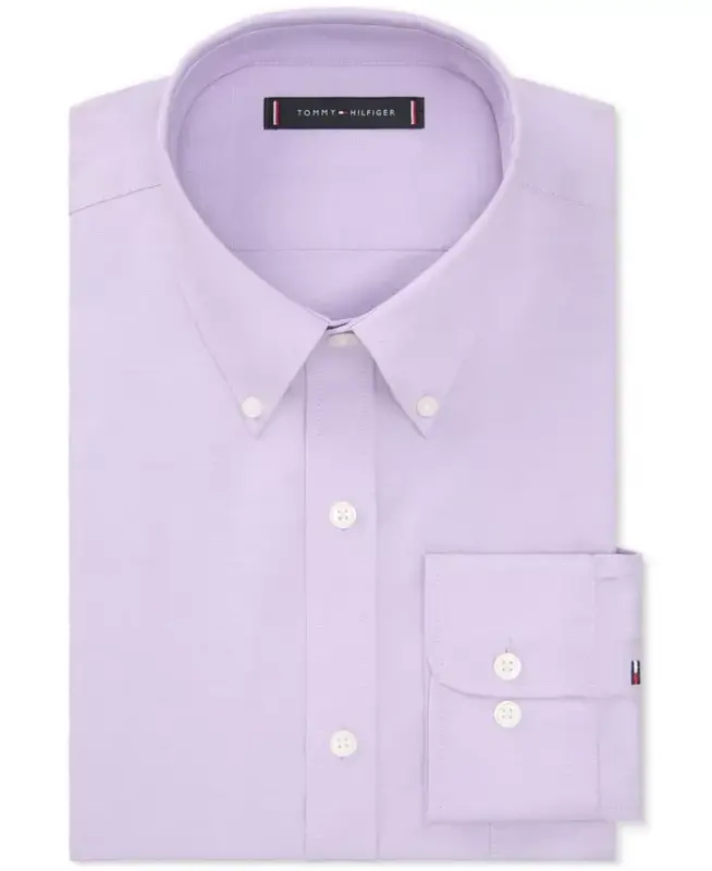 Мужская рубашка TH Flex Regular Fit Stretch Pinpoint Dress Shirt-фиолетовая - 3