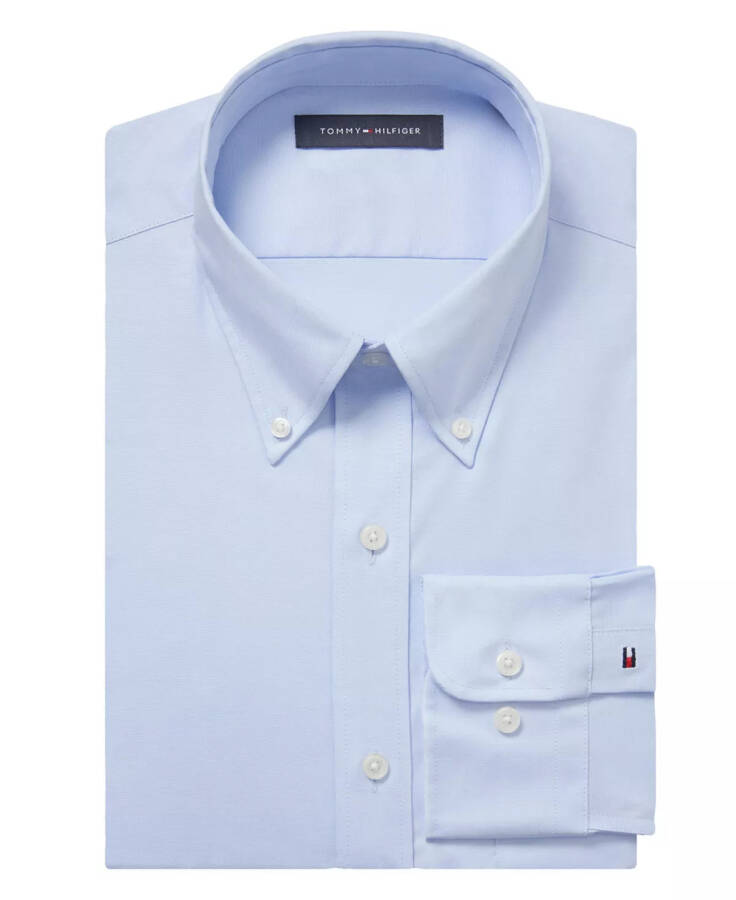 Мужская рубашка TH Flex Regular Fit Wrinkle Resistant Stretch Pinpoint Oxford Dress Shirt TH Светло-голубой - 5
