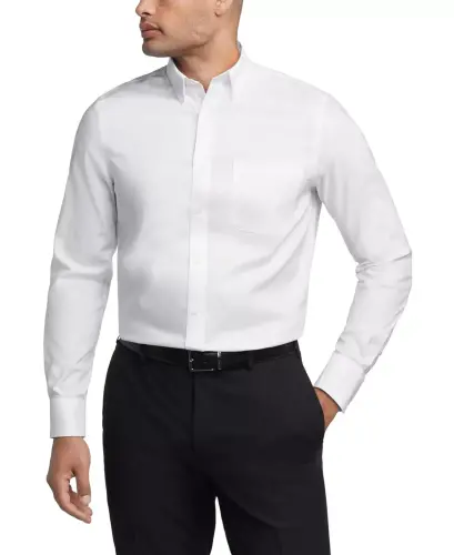Мужская рубашка TH Flex Regular Fit Wrinkle Resistant Stretch Pinpoint Oxford Dress Shirt-White - 1