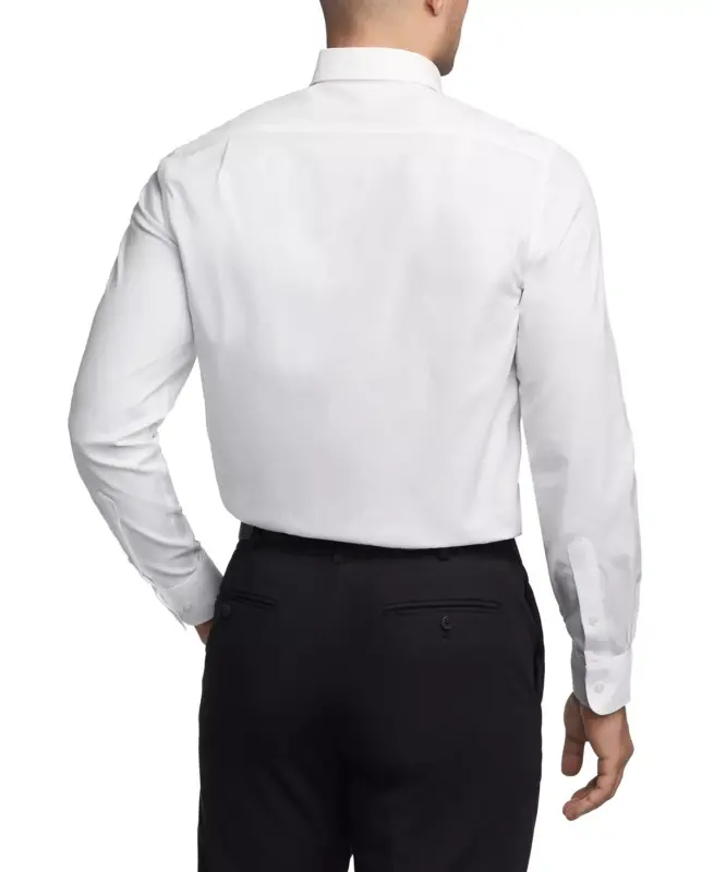 Мужская рубашка TH Flex Regular Fit Wrinkle Resistant Stretch Pinpoint Oxford Dress Shirt-White - 2