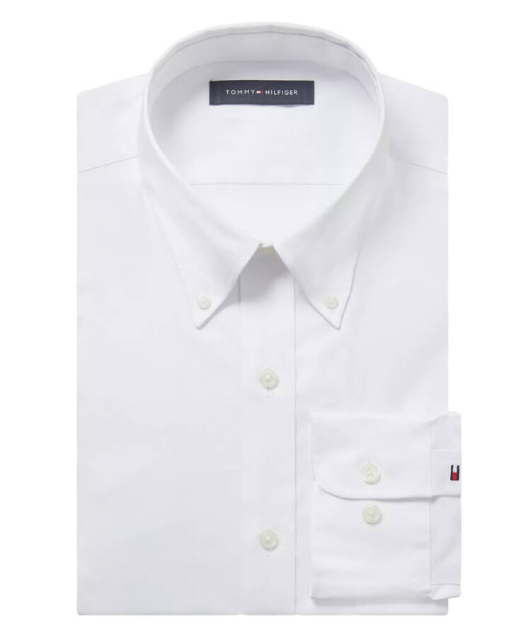 Мужская рубашка TH Flex Regular Fit Wrinkle Resistant Stretch Pinpoint Oxford Dress White - 9