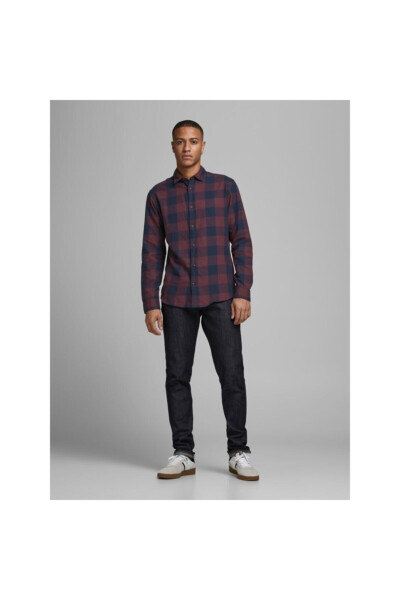 Мужская рубашка в бордовую клетку - JACK & JONES