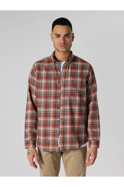 Мужская рубашка в клетку, разноцветная, с длинным рукавом, обычного кроя - 4