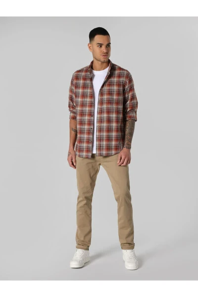 Мужская рубашка в клетку, разноцветная, с длинным рукавом, обычного кроя - 5