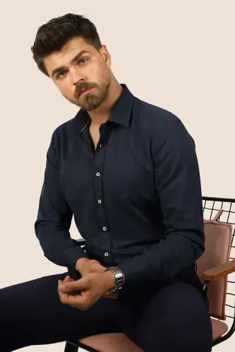 Мужская рубашка в синюю клетку с принтом в виде бахлавы Slim Fit в подарочной коробке - 3