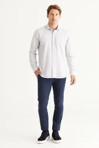 Мужская серая немнущаяся приталенная рубашка с итальянским воротником Slim Fit - 4