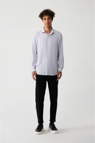 Мужская серая рубашка для путешествий классический воротник полосатая slim fit A32y2108 - 5