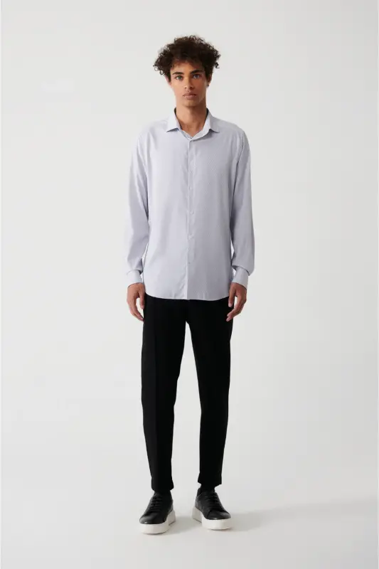 Мужская серая рубашка для путешествий классический воротник полосатая slim fit A32y2108 - 5