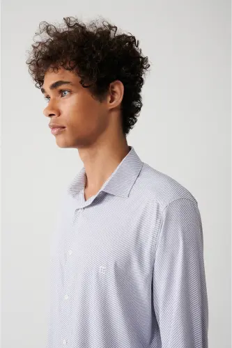 Мужская серая рубашка для путешествий классический воротник полосатая slim fit A32y2108 - AVVA (1)
