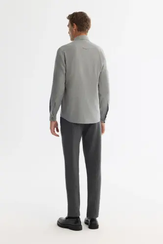 Мужская Серая Рубашка на Пуговицах 100% Хлопок B002033-Gri - 4