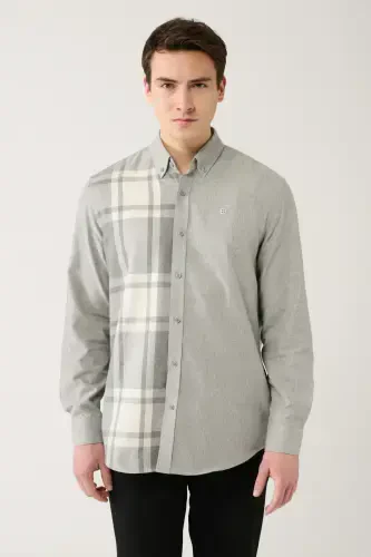 Мужская серая унисекс рубашка в клетку, с пуговицами, воротник, 100% хлопок, фланель, комфорт-посадка A32y2119 - 3