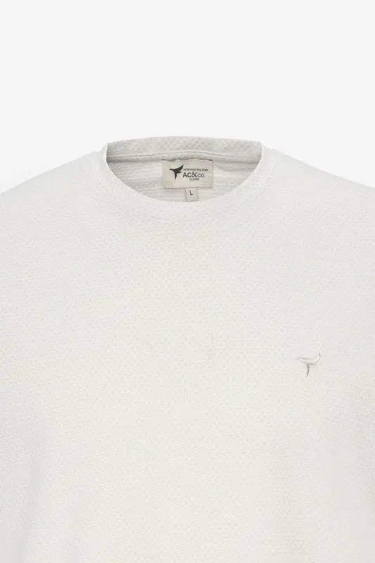 Мужская Серо-белая Легко Гладящаяся Slim Fit Узкий Крой Круглый Вырез Жаккардовая Футболка-Серая - 6