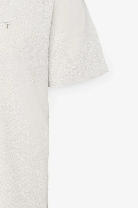 Мужская Серо-белая Легко Гладящаяся Slim Fit Узкий Крой Круглый Вырез Жаккардовая Футболка-Серая - 7