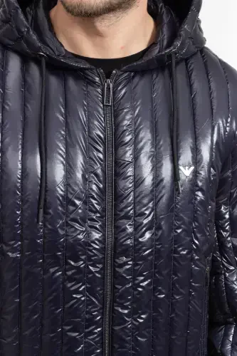 Мужская Синяя Стеганая Куртка с Капюшоном на Молнии с Деталями Бренда 6R1B79 1NKZZ-0920-Синий - 4