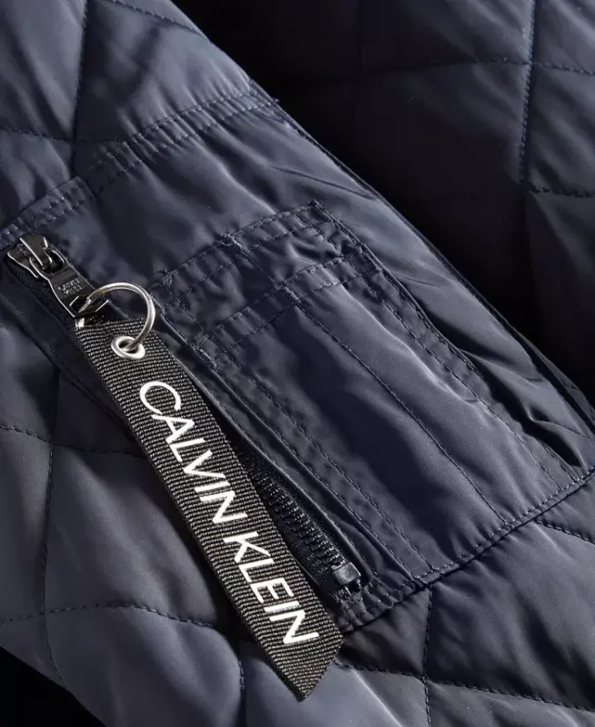 Мужская стеганая бейсбольная куртка с трикотажной отделкой в рубчик - True Navy - 5