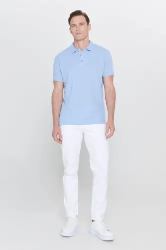 Мужская светло-голубая немнущаяся пике-рубашка поло Slim Fit из 100% хлопка - светло-голубая - 4