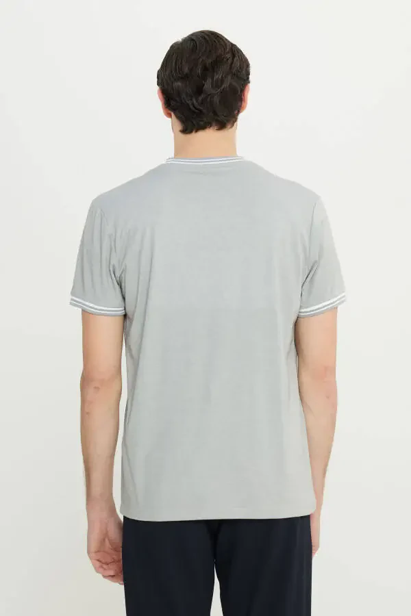 Мужская светло-серая хлопковая футболка Slim Fit с круглым вырезом - 5