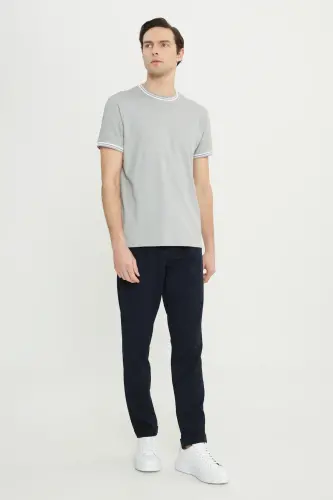 Мужская светло-серая хлопковая футболка Slim Fit с круглым вырезом - 1