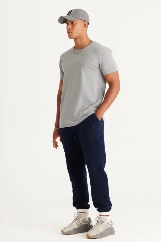 Мужская темно-серая хлопковая футболка Slim Fit с круглым вырезом - темно-серая - 6