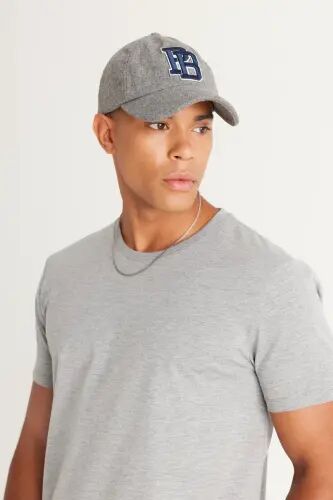 Мужская темно-серая хлопковая футболка Slim Fit с круглым вырезом - темно-серая - 8