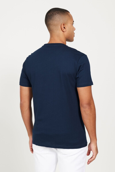 Мужская темно-синяя двойка V-образный вырез 100% хлопок Slim Fit узкий крой базовая футболка - 6