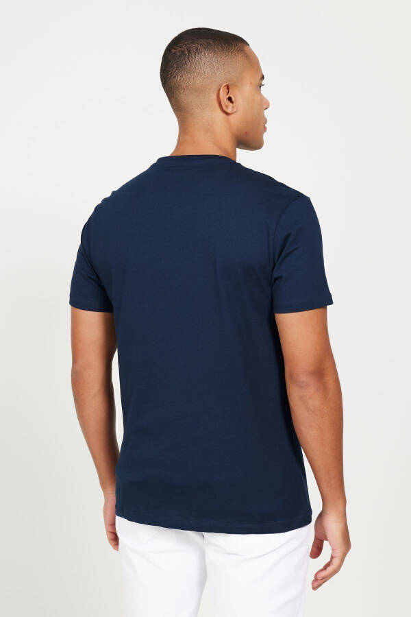 Мужская темно-синяя двойка V-образный вырез 100% хлопок Slim Fit узкий крой базовая футболка - 6