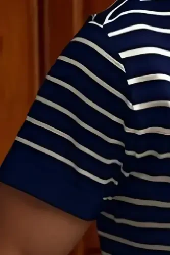 Мужская темно-синяя футболка поло в рубчик из акрилово-хлопкового трикотажа с короткими рукавами - темно-синяя - TARZ COOL (1)