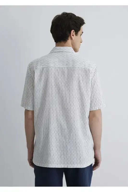 Мужская темно-синяя полосатая рубашка M0211549-87737 - 4