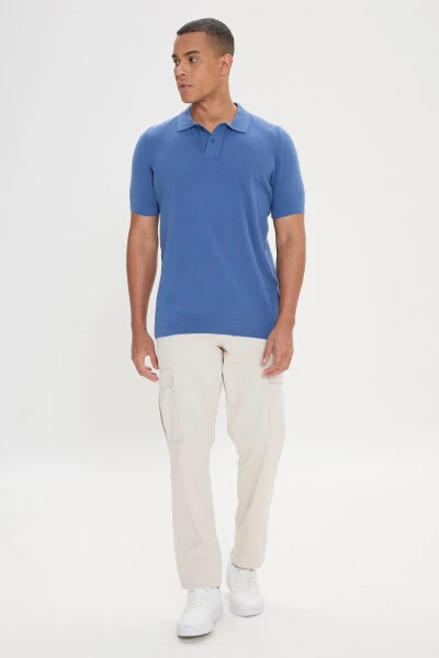 Мужская тёмно-синяя стандартная посадка обычного кроя рубашка-поло трикотажная футболка с короткими рукавами с рисунком из 100% хлопка - AC&CO / ALTINYILDIZ CLASSICS (1)