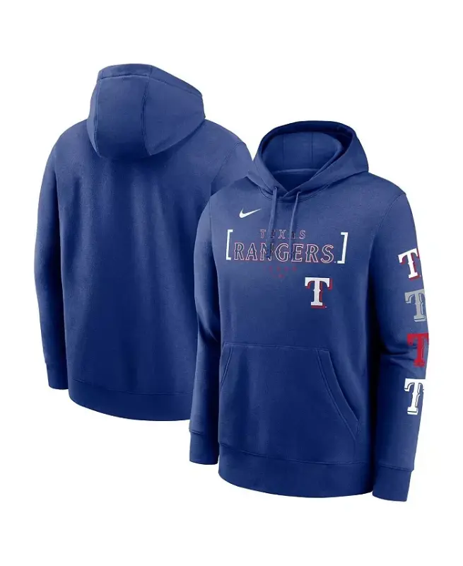 Мужская толстовка с капюшоном Men's Royal Texas Rangers Club Stack Pullover Hoodie-Royal - NIKE