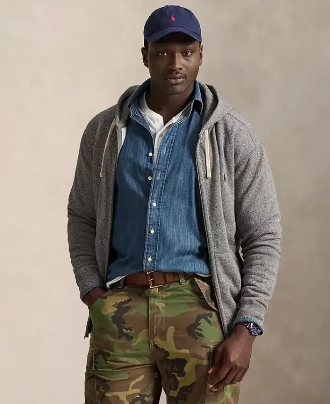 Мужская толстовка с капюшоном на молнии Signature Fleece большого размера - Ash Grey Heather - 1