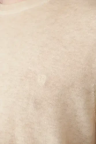 Мужская трикотажная футболка с круглым вырезом бежевого цвета, окрашенная в ручную, с эффектом краски, регулярной посадки A41y5074 - 5