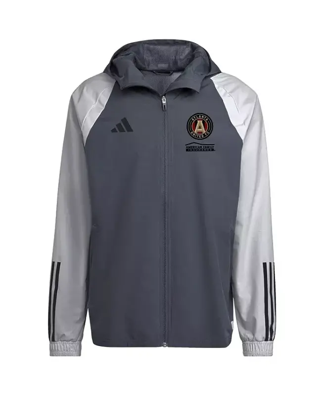 Мужская угольно-серая всепогодная куртка-худи реглан на молнии Atlanta United FC - Charcoal - ADIDAS
