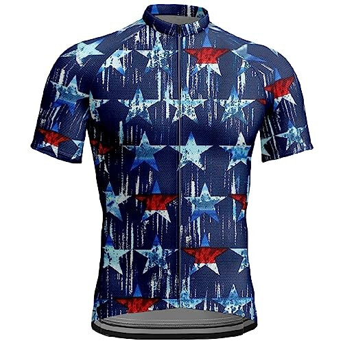 Мужская веломайка 4 июля с коротким рукавом Pro Road Bike Bicycle Shirt с полной молнией и стоячим воротником - 1