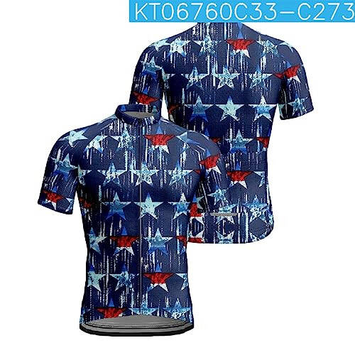 Мужская веломайка 4 июля с коротким рукавом Pro Road Bike Bicycle Shirt с полной молнией и стоячим воротником - 3