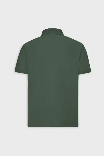 Мужская Хаки Футболка Пике Поло с Воротником и Несгибаемым Кроем - Зеленый - 8