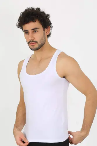 Мужская хлопковая белая майка 6566 - 5