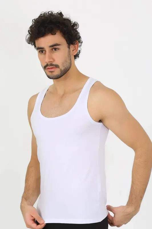Мужская хлопковая белая майка 6566 - 5