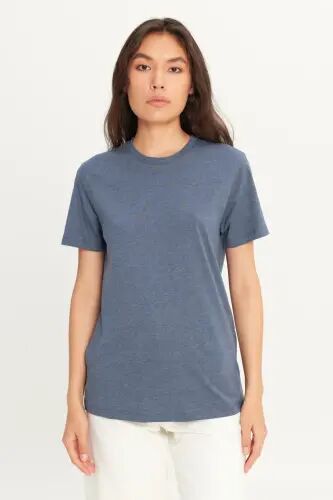 Мужская хлопковая футболка Slim Fit с круглым вырезом, базовая, цвет - индиго меланж - 6