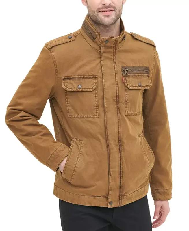 Мужская хлопковая куртка на молнии спереди - Worker Brown - 4