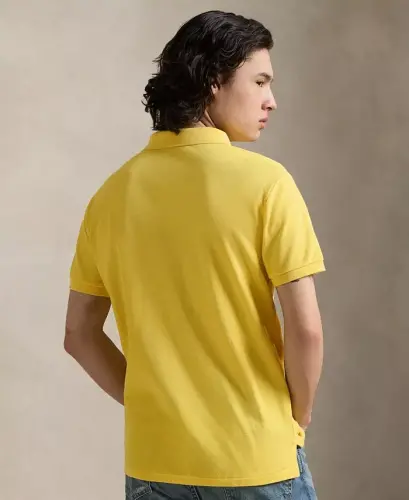 Мужская хлопковая облегающая рубашка поло Custom Slim Fit - Желтый солнечный рыбак - 2