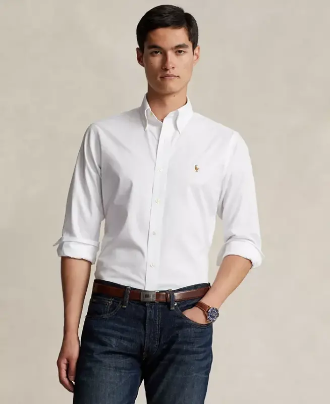 Мужская хлопковая оксфордская рубашка Purepress - белая - POLO RALPH LAUREN