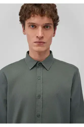 Мужская зеленая M0211091-85370 рубашка из ткани в рубчик - 1