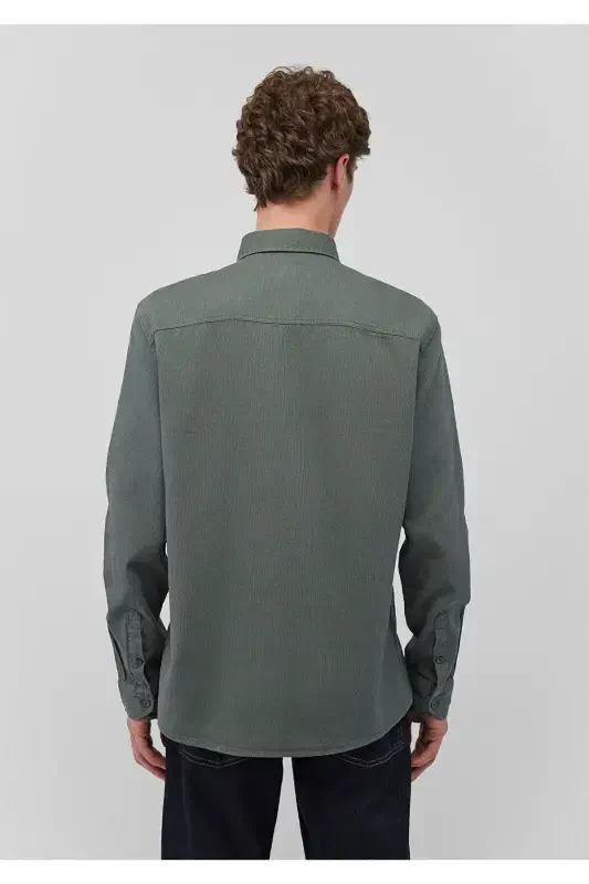 Мужская зеленая M0211091-85370 рубашка из ткани в рубчик - 6