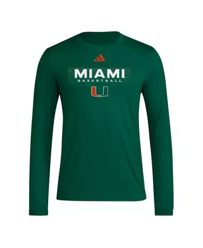 Мужская зеленая майка Miami Hurricanes Locker On-Court In the Fade Long Sleeve T-Shirt-Green - ADIDAS (1)