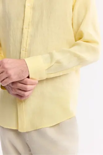Мужская желтая льняная рубашка с отложным воротником Comfort Fit B002191 - 3
